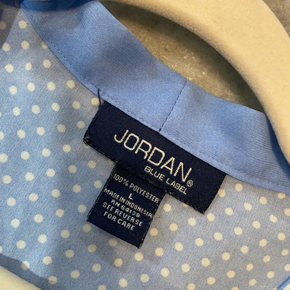 Jordan Pleated Front Bow Tie Neck Sleeveless Blue White Polka Dot Blouse Size L - Picture 4 of 7